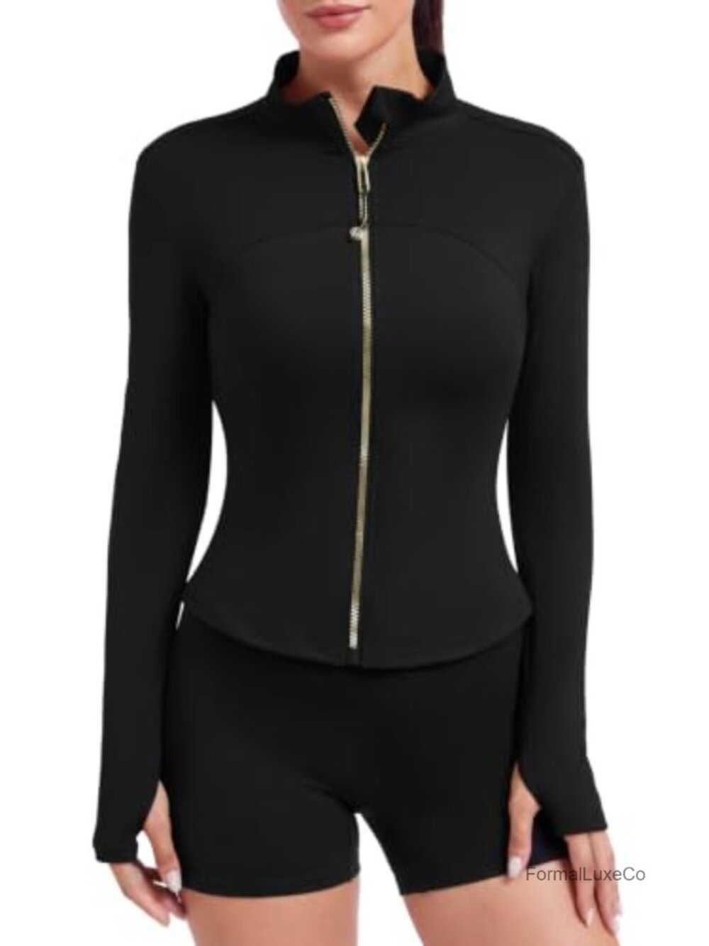 Women's Cropped Slim Fit Athletic Zip-Up Running Jacket